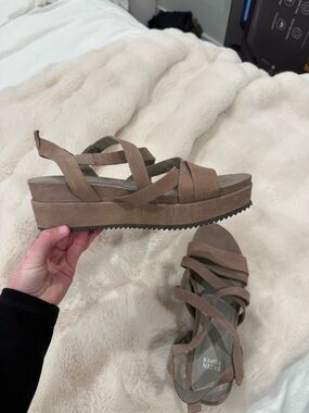 Eileen Fisher Brown Crisscross Platform Sandals